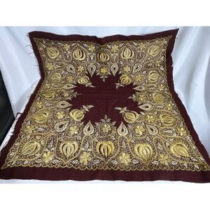 18th Century Embroidered Zardozi Gold Thread Tapestry India Wall Hanging